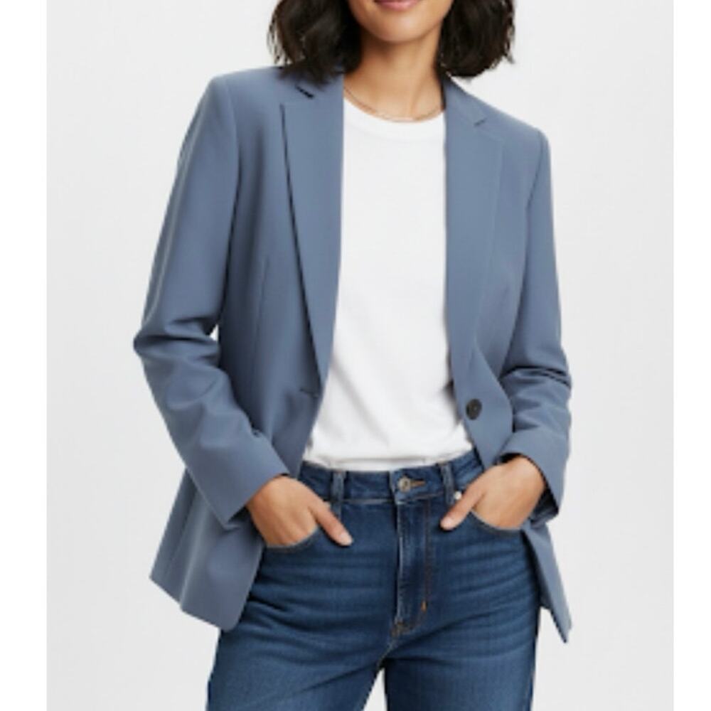 Armani Collezione Silk Blend English Blue Single Breasted Blazer Size 10